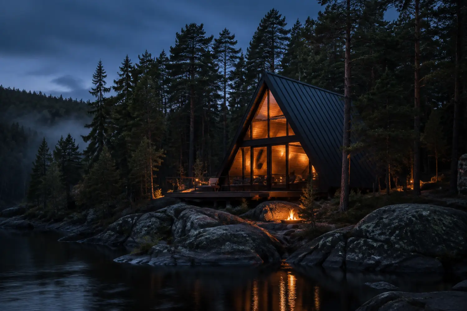Домик A-frame у озера в Карелии